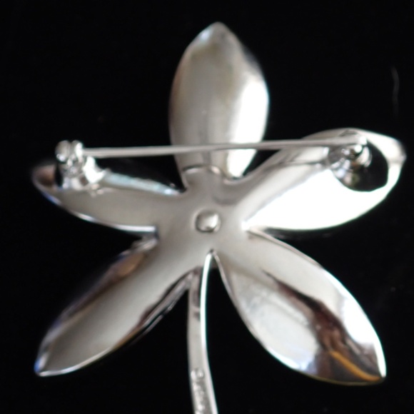 Crown Trifari Silver Tone Brooch Flower Plumeria Mid-Century Modern Vintage MCMM - Picture 7 of 8